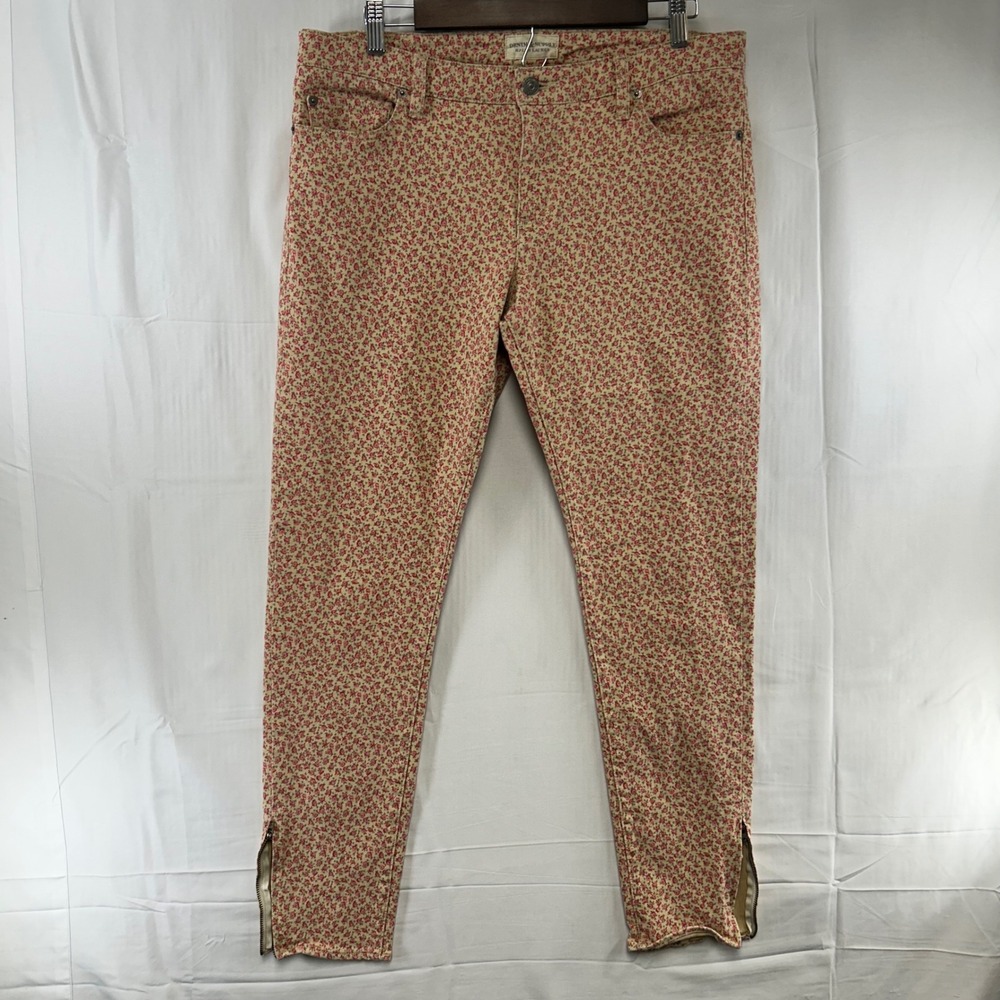 Denim & Supply Ralph Lauren Skinny Jeans Womens 32 Tan Floral Ankle Zip